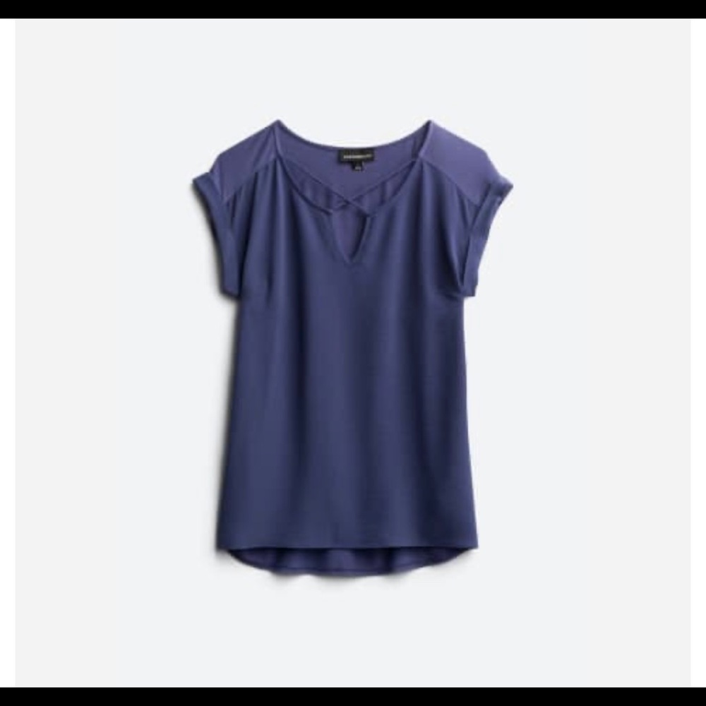 Ladies cap sleeve, mixed media top.